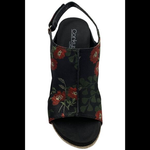 Corkys Women's Carley Wedges Black/Red/Floral - Medium - Picture 2 of 3